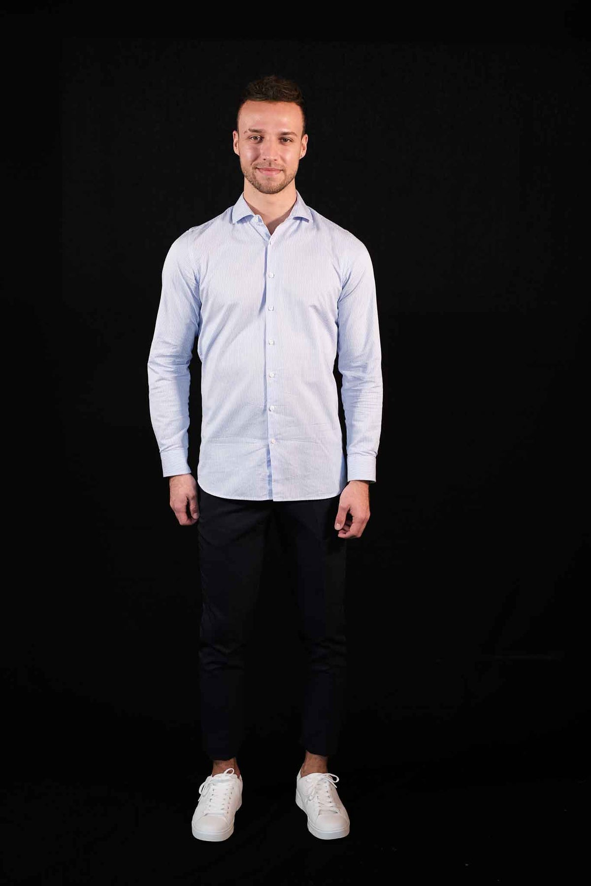 High Quality Twill Shirt Stripes Light Blue Modern Fit (Straight Cut)
