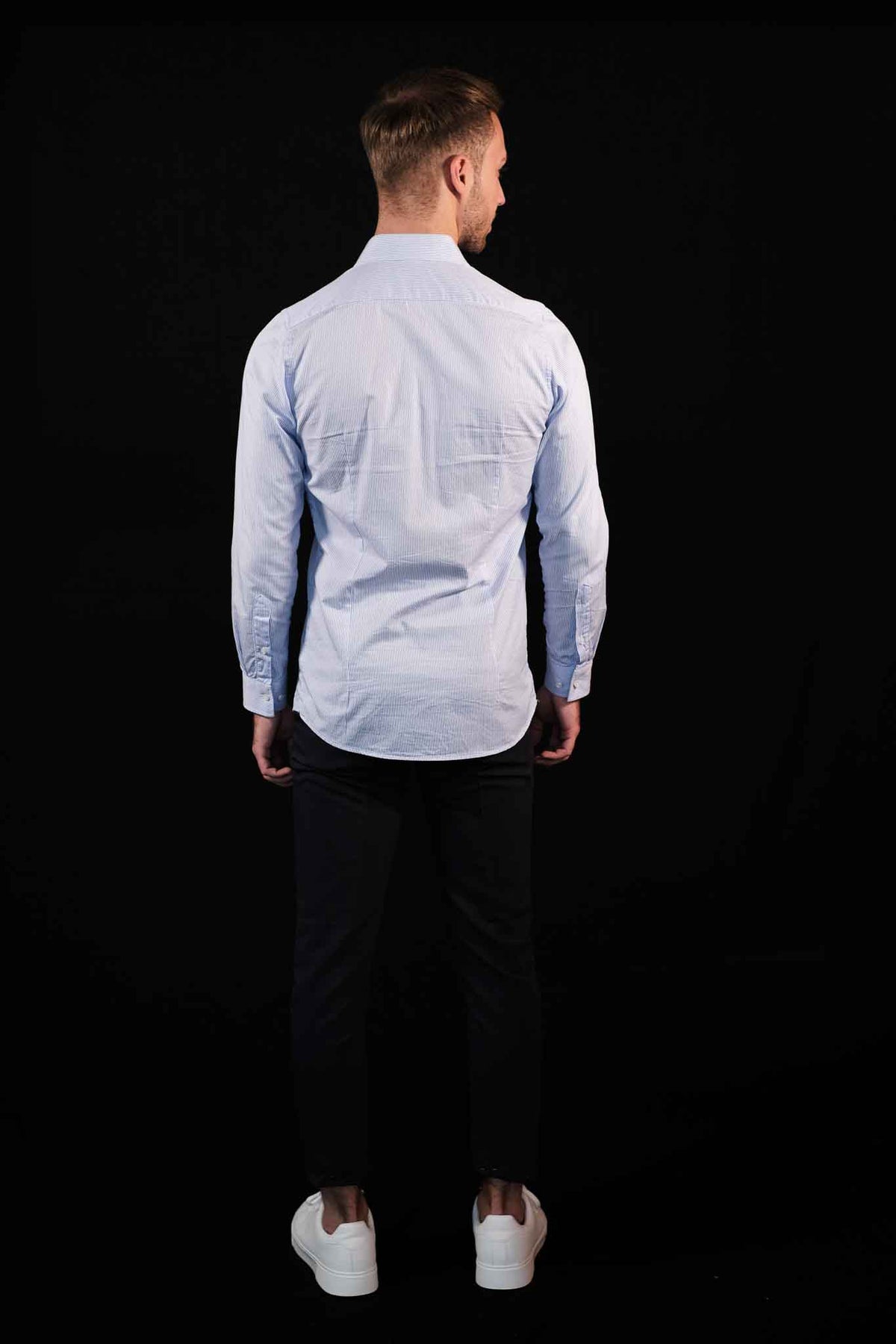High Quality Twill Shirt Stripes Light Blue Modern Fit (Straight Cut)